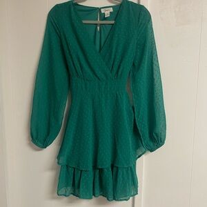 Green Wrap Sundress with Puff Sleeves